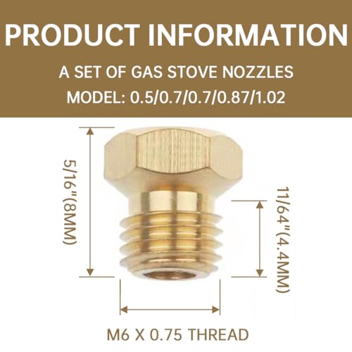 Miniatura 2 de 5 Pcs Inyectores Cocina Gas Butano, Boquillas De Gas Glp, Boquillas De Gas, Boquillas E Inyectores, Para Cocinas De Gas Glp, Hornos Y Placas De Gas 0,5 0,7 0,7 0,87 1,02 Mm
