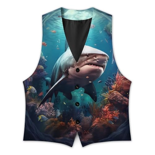 Sea Shark Men's Suit Vest Business Formal Waistcoat Vest with 2 Pockets for Wedding Party3