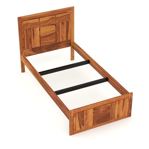 Image of Solid Sheesham Wooden Bed 6X4 Bed Single Bed Without Storage for Bedroom - Single Cot Wooden BedSingle Size for Living Room Guest Room - 12 Month Warranty (Lucas Honey)