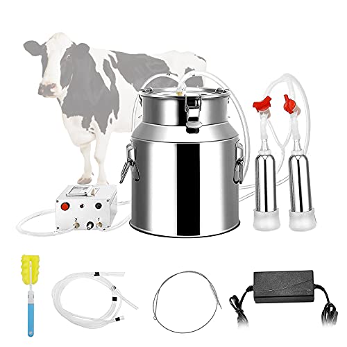 Cow Milking Machine,SEAAN Cow Milker with Pulsation Vacuum Pump 14L Cow Milking Equipment Automatic Cattle Miker Stainless Steel Milking Bucket for Farm