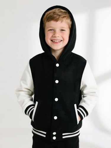 Kids Varsity Jacket Girls Boys Baseball Jacket Bomber Coat School Uniform with Hooded4