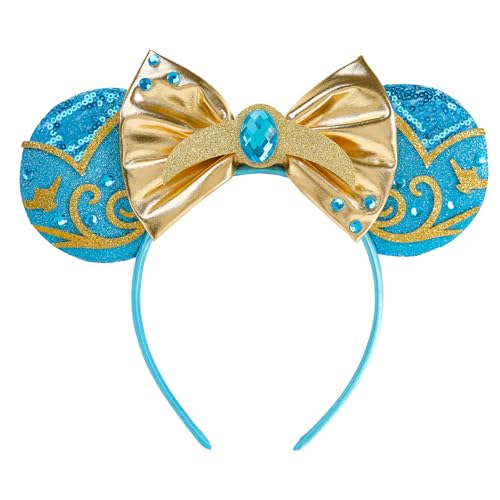 LYLIN Mouse Ears Headband Princess Mouse Ears with Bow Hairs Accessories for Girls Women Adults Blue Park Ears Headband for Birthday Parties Cosplay Accessories Party Decorations