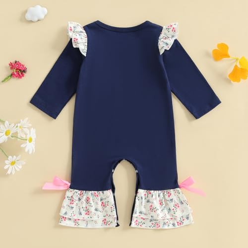 Newborn Baby Girl Farm Outfit Chicken Embroidery Floral Ruffle Trim Flare Jumpsuit Long Sleeve Romper Fall Clothes2