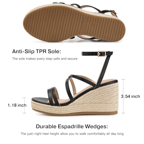 Image of TEMOFON Espadrilles Wedge Sandals for Women: Slip On Elastic Ankle Strap Platform Sandals Dressy Comfortable Summer Wedges Heels Shoes