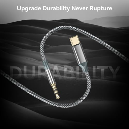Image of Henrety USB C to 3.5mm ylon Braided Aux Cable, Type C to Male Adapter Stereo Extension Audio Cord for iPhone 15 Pro Max 15 Plus, Galaxy S23-S20 Note 20, Pixel 4 5 XL, iPad Pro (1, Black, 3.3Ft)