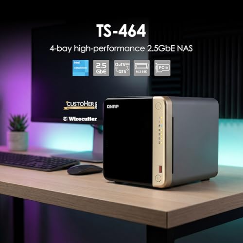 Image of QNAP TS-464-8G-US 4 Bay High-Performance Desktop NAS with Intel Celeron Quad-core Processor, M.2 PCIe Slots and Dual 2.5GbE (2.5G /1G /100M) Network Connectivity (Diskless)