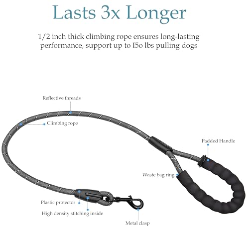 Dog Leash, Double Dog Leash for Two Dogs, Heavy Duty Adjustable Dual Dog Leash No Tangle, Bungee Retractable Split Multiple Leash for Walking 2 Dogs, Dog Poop Bags Trip Essentials (5.5FT-1/2”, Black) - Image 4