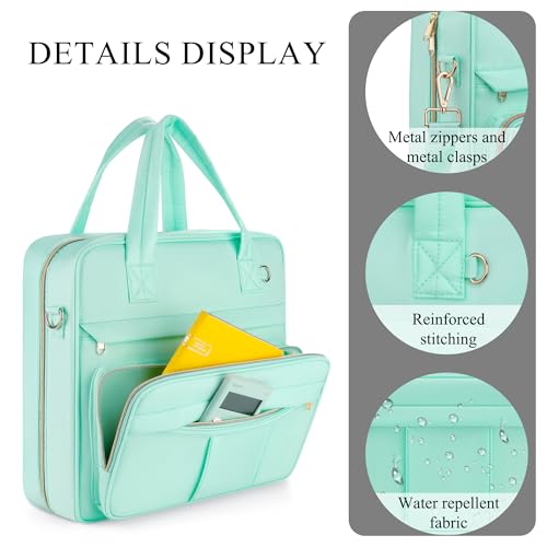 Quoyiyo Zipper Binder | 3 Inch O-Ring, 600 Sheet Capacity Trapper Keeper with Shoulder Strap & Handle, Binder Bag with Multiple Storage Pockets, Fits 13" Laptop (Mint Green) — view 4