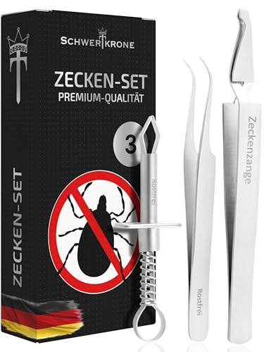Schwertkrone Kit Anti-Tiques Premium | Ensemble de 3 Outils en INOX pour Chats, Chiens & Humains |...