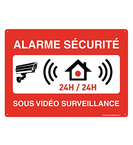AUA SIGNALETIQUE - Panneau Signalétique en PVC Rigide et Compacte 1.5 mm. (170 x 121 mm, Alarme Sécurité)