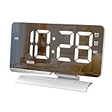 BORDEAG Wecker Digital, 168.4 * 103 * 47.4mm Digitaler Funk-Wecker, LCD Digitaler Wecker, LED Digital Uhr, Duale Alarme, Helligkeit & Lautstärke einstellbar für Schlafzimmer und Büro Weiß