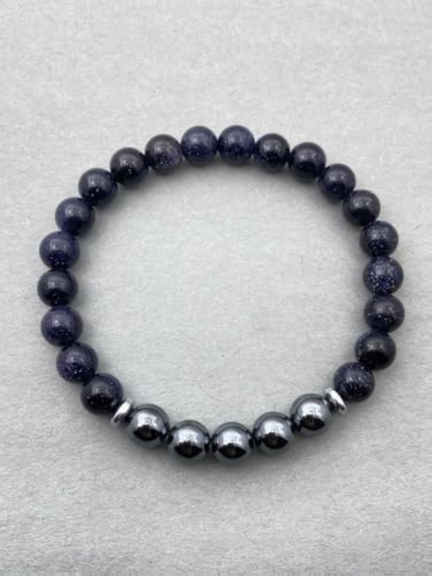 Natural Sandstone & Hematite 8mm Round Bead Stretchable Bracelet, Unisex