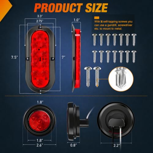 Image of Nilight LED Trailer Light Kit Oval Tail Lights & Round Marker for Truck RV