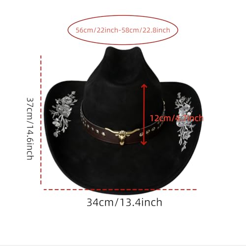 Sombrero vaquero bordado de fieltro unisex negro talla M miniatura 7