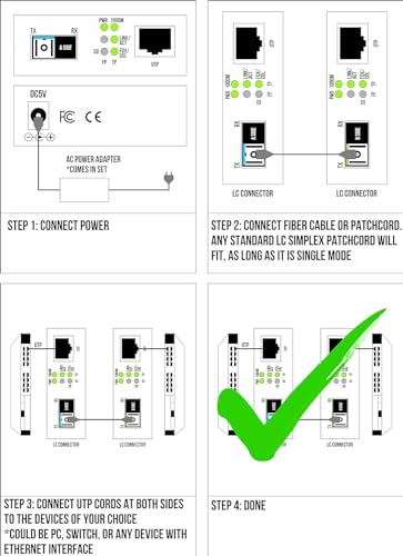 Image of Single Mode LC WDM Single Fiber Bi-Di Gigabit Media Converter - Built-in Fiber Module 20km (12.42 Miles) - to UTP Cat5e Cat6 10 /100 /1000 RJ-45 - Auto Sensing Gigabit or Fast Ethernet Speed -1 Pair