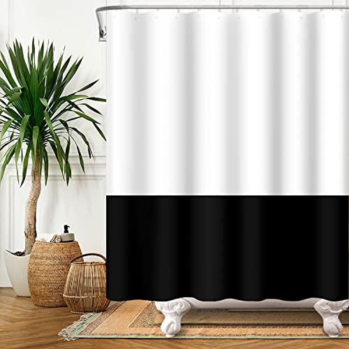 SDOTPMT 90x183cm White Black Splicing Striped Shower Curtain Farmhouse Minimalism Bath Curtain Classic Traditional Bathtub Curtain for Kids Bathroom Decor Waterproof with Hooks - Image 3