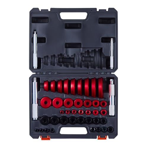 VEVOR Kit de Presse à Roulements 43 Pièces, Coffret d’Outils de Démontage et de Montage de Bagues et Joints de Roulements, avec 39 Bagues et Axes de Poignée, en Alliage d'Aluminium, Entretien Auto