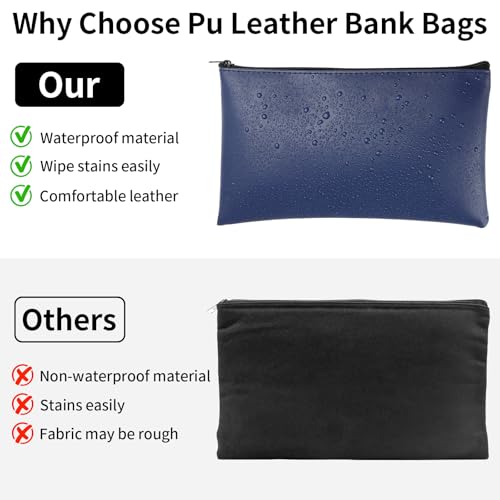 4 Pack Money Bags with Zipper, 11x6.1 Inch PU Leather Cash Pouch, Secure Bank Bag for Coins, Bills, Checks, Invoices, Cosmetics, Tools (Multi Color) - Thumbnail 5