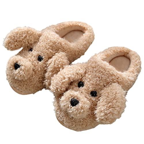 Minetom Unisex Winter Baumwolle Hausschuhe Damen Herren Kinder Warm Bequem Plüsch Pantoffeln Niedlich Hund Tiere Slippers Flache Schuhe E Khaki 41/42 EU