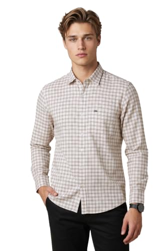 Image of Peter England Men's Slim Fit Full Sleeve Checkered Casual Shirt | 100% Cotton | Premium Twill Weave