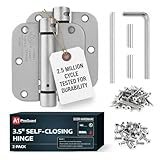 A1 ProGuard - Self Closing Spring Loaded Hinges, 3.5 Inch, Adjustable Tension for Garage, Front, Back Door, Door Closer Hinge, UL Listed, Left/Right Hand, 5/8'' Radius Corners, Brushed Nickel, 2 Pack