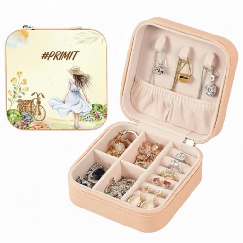 Image of PRIMIT Personalized Jewelry Box with Name & Birth Flower - Custom Travel Jewelry Organizer Case - Bridesmaid, Birthday, Christmas Gift for Women & Girls (Dream Girl)