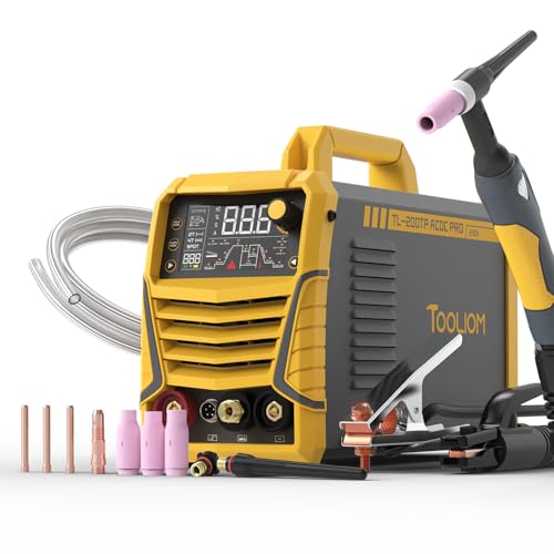TOOLIOM Soldadora TIG de 200 A AC/DC con impulso, soldadora de aluminio de 230 V con inversor IGBT, pantalla LED grande, AC TIG/DC WIG/Impuls TIG/punto TIG/varilla máquina de soldadura multiproceso