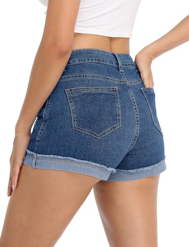 Image of onlypuff Women Denim Shorts Ripped Mid Waisted Jean Shorts with Pockets