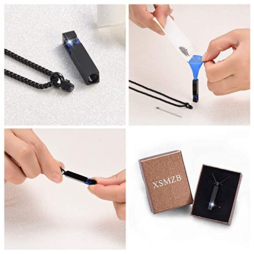 Xsmzb Crystal Cremation Urn Jewelry Cube Memorial Ashes Necklace Pendant Keepsake- Black Birthstone Series(Blue) #TOP4