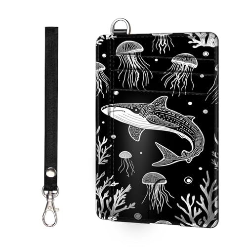 Slim RFID Blocking Wallet Minimalist Front Pocket Card Holder, Whale Shark and Jellyfish Secure Leather Credit Card Case with Security Pockets for Men and Women