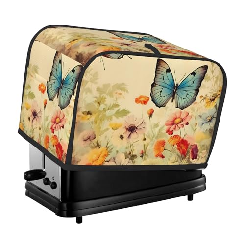 AYCZN 2 Slice Toaster Cover Vintage Butterfly Floral Bread Dust Cover Spring Flower Small Appliance Toaster Covers with Pockets Fingerprint Protection Kitchen Decor