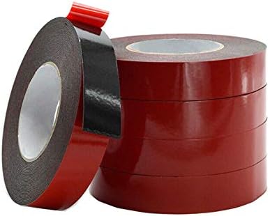 5 PCS Double Sided Foam Tape PE Red Film Black Sponge Tape Waterproof Mounting Adhesive Tape Roll for Phone Display, Camera Cover, Auto, Decoration Strip, Paper, etc (45mm)