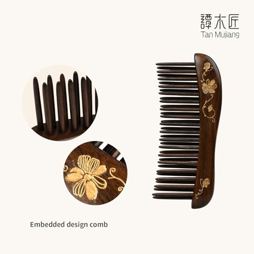 Peine de madera artesano TAN MUJIANG 4.7x2.0 pulgadas miniatura 5