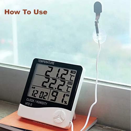 Image of MCP Healthcare Digital Thermometer Hygrometer HTC-2 Room Thermometer with Humidity Incubator Meter and Accurate Temperature Indicator Wall Mounting LCD Digital Clock Monitor for Indoor