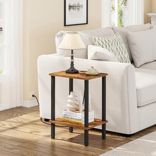 TUTOTAK End Table with Charging Station, Side Table with USB