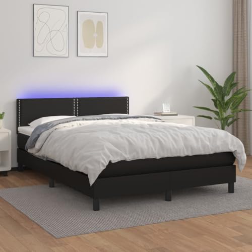 Vetnasa Cama Box Spring colchón y LED Cuero sintético Negro 140x200 cm Mobiliario, Camas y Accesorios, Camas y somieres Negro 63,22 KG