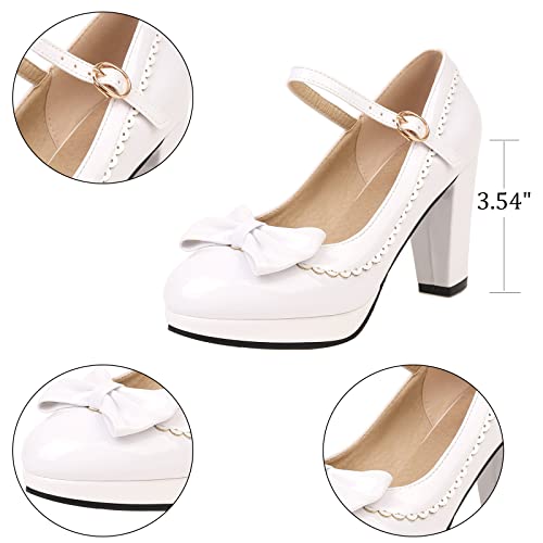 Alsoloveu Women Lolita Mary Janes Platform Pumps Chunky Heel Patent Leather with Ankle Strap3