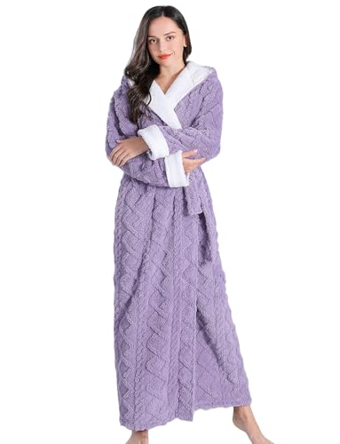 LOCIIXAT Womens Winter Soft Fuzzy Housecoat Sherpa Plush Fleece Robe with Hood, Violet M
