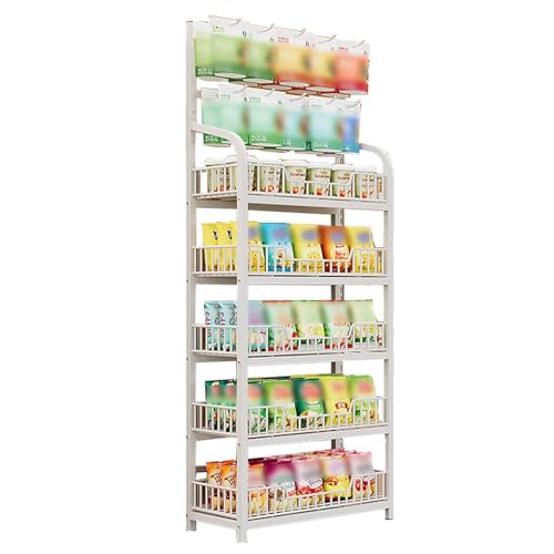 Étagère de rangement pour chips robuste présentoir sur pied blanc à paniers modulaires