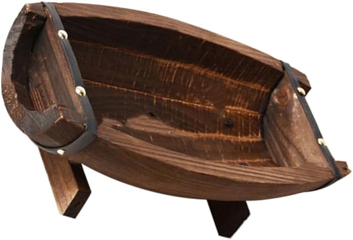 HANABASS Half Barrel Planters Rustic Wine Barrel Boat Shelf Tall Planters Wood Flower Pot Fall Porch Decor Half Planting Pots for Outdoor Plants Wooden Coffee