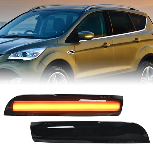 Nilight Side Mirror Marker Light Sequential Amber Left Right Turn Signal Lights Smoked Lens Plug and Play Compatible With 2012-2018 Ford Focus ST RS 2013-2018 Kuga Ecosport