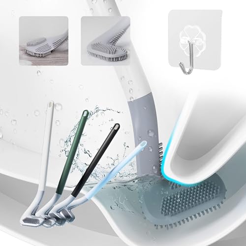 Image of Golf Toilet Brush with Self-Adhesive Wall Hook Holder Set, Flexible Silicone Toilet Bowl Cleaning Brush Bathroom Long Handled Toilet Cleaner Brush, Western & Indian Toilets (Pack of 2)