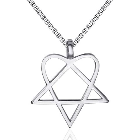 ELFASIO Mens Womens Stainless Steel Pendant Necklace Heartagram Star Heart Him Chain Jewelry, Length 20" Cover