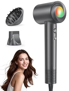 Ionen Föhn mit Diffusor - Haartrockner Schnelles Trocknend 150.000 U/min, Fön mit 500 Mio. Negative Ionen, 8 Temperatur-Stufen mit LED, für Locken/Dicke Haare, Reisen, Zuhause, Salon, Schwarz