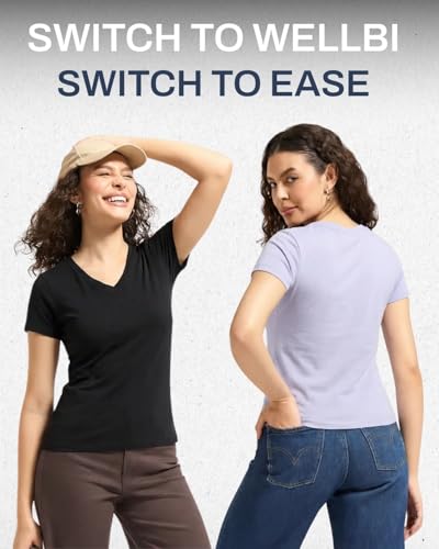 Image of Wellbi Women's Bamboo V-Neck T-Shirt | Ultra Soft, Breathable, Cooling, Stretch Tee for Workout, Yoga, Gym & Everyday Wear | Eco-Friendly Top for Girls, Lightweight & Comfortable Top