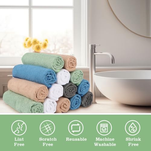 Image of UNIMADE Washcloths Bulk 400 Pack Face Towels (12 inch x 12 inch), Highly Soft Wash Cloths and Hand Towels, Fast Drying Multi-Purpose Microfiber Cleansing Cloths for Bathroom, Hotel, Spa, and Salon-Multicolor