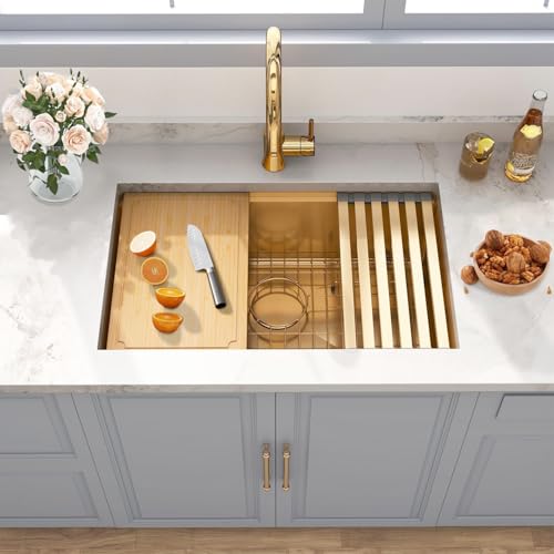 Zeesink 30 inch Gold Sink,Undermount Single Bowl Kitchen Sinks,16 Gauge Stainless Steel Workstation Kitchen Sink (Gold, 30 X 18 inch) by Zeesink - Used condition - Image 3