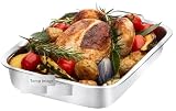 Sartén de acero inoxidable con fondo elevado – Bandeja extragrande de 40 cm, apta para fogones y horno, borde reforzado, 6,5 cm de profundidad, perfecta para carnes y verduras grandes, lavavajillas