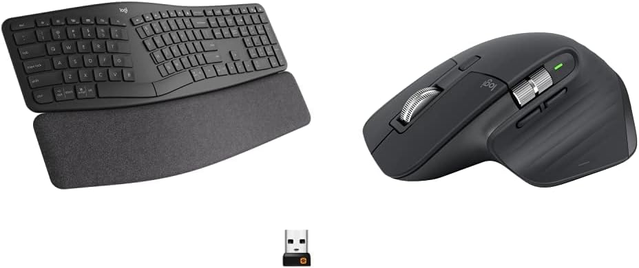 MX Master 3S Wireless Mouse and Ergo K860 Split Ergonomic Keyboard - Quieter Clicks, Faster Scrolling, Adjustable Palm Lift