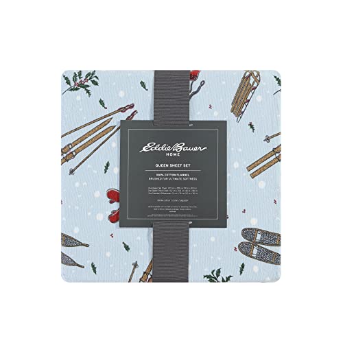 Image of Eddie Bauer - Flannel Sheets Full Size, Anti-Pilling & Wrinkle Resistant Cotton, Touchably Soft for All-Season Comfort - Bed Sheets with Matching Pillowcases & Fitted Sheet (Snow Days)